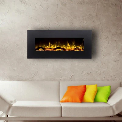 Albion Schwarzer Elektrischer Kamin mit Einstellbarer Wärme, Schwarz, Energiesparende LED